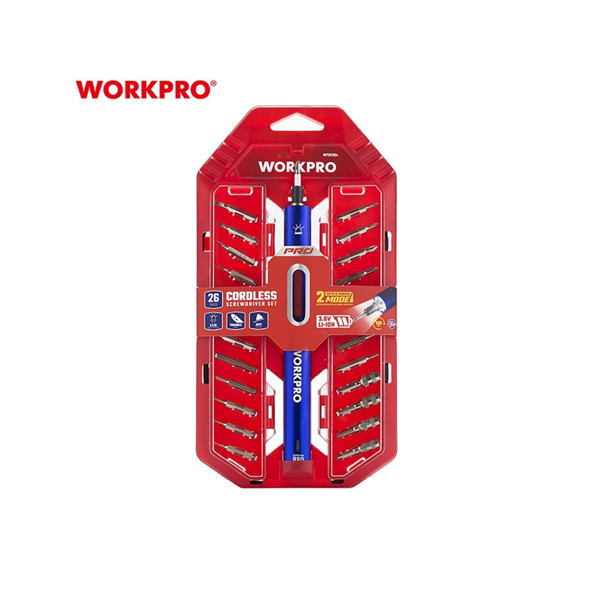 Επαναφορτιζόμενο Κατσαβίδι 3,6V-Li Σετ 26τμχ Σε Κασετίνα WP460004 WORKPRO- MaShop.gr