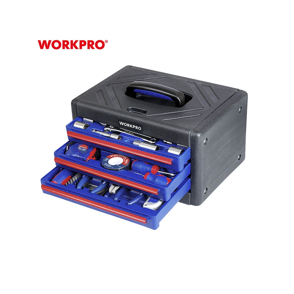 Εργαλειοθήκη 3 Συρτάρια Με Εργαλεία Χειρός Σετ 125 τμχ WP209028 WORKPRO- MaShop.gr