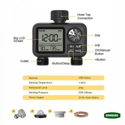 Προγραμματιστής Ποτίσματος Ψηφιακός GRASHER WT2248 - 2 Εξόδων-MaShop.gr