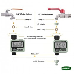 Προγραμματιστής Ποτίσματος Ψηφιακός GRASHER WT3050 - 1 Εξόδου-MaShop.gr